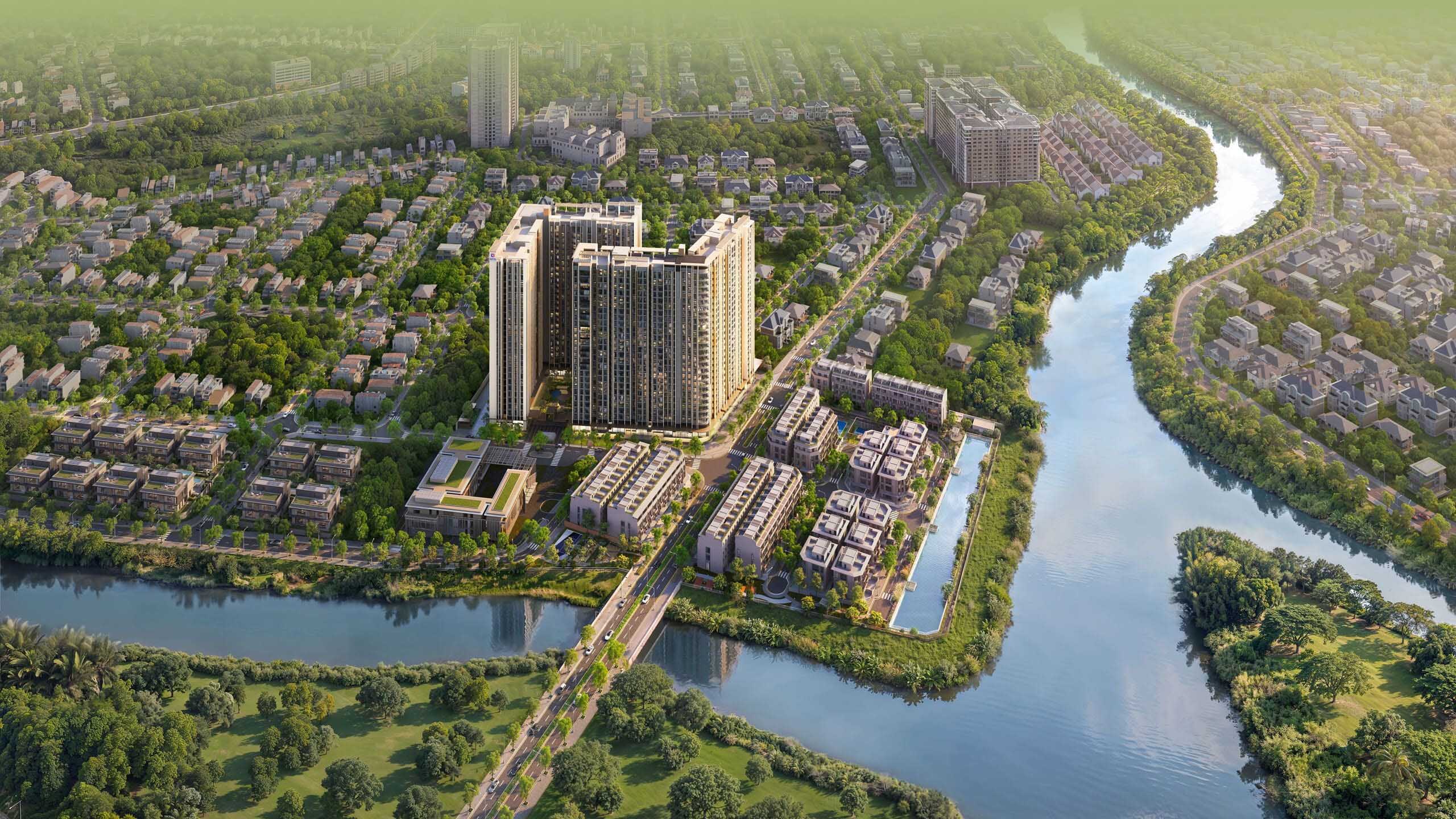 Toàn cảnh dự án Imperia Sensa Park ven sông nhìn từ xa