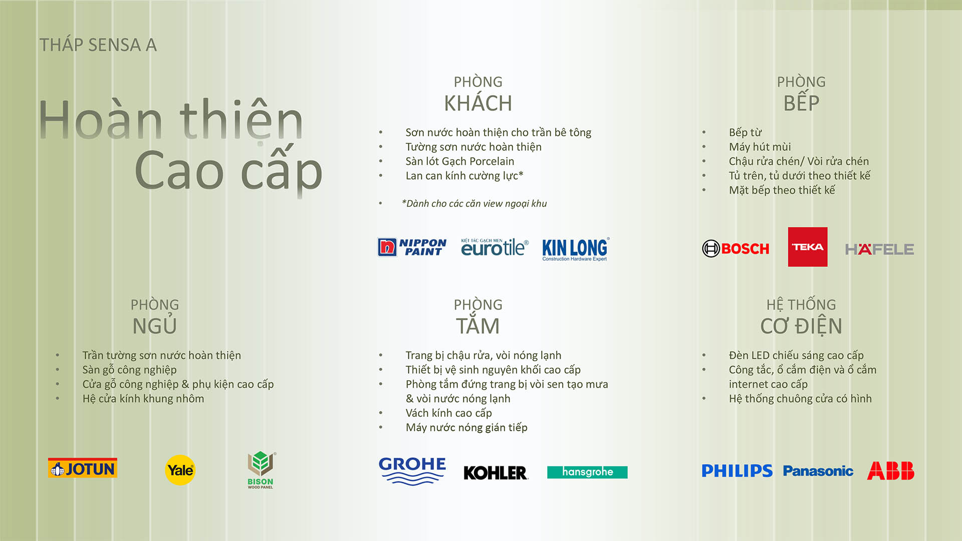 Tiêu chuẩn bàn giao hoàn thiện cao cấp tháp Sensa A