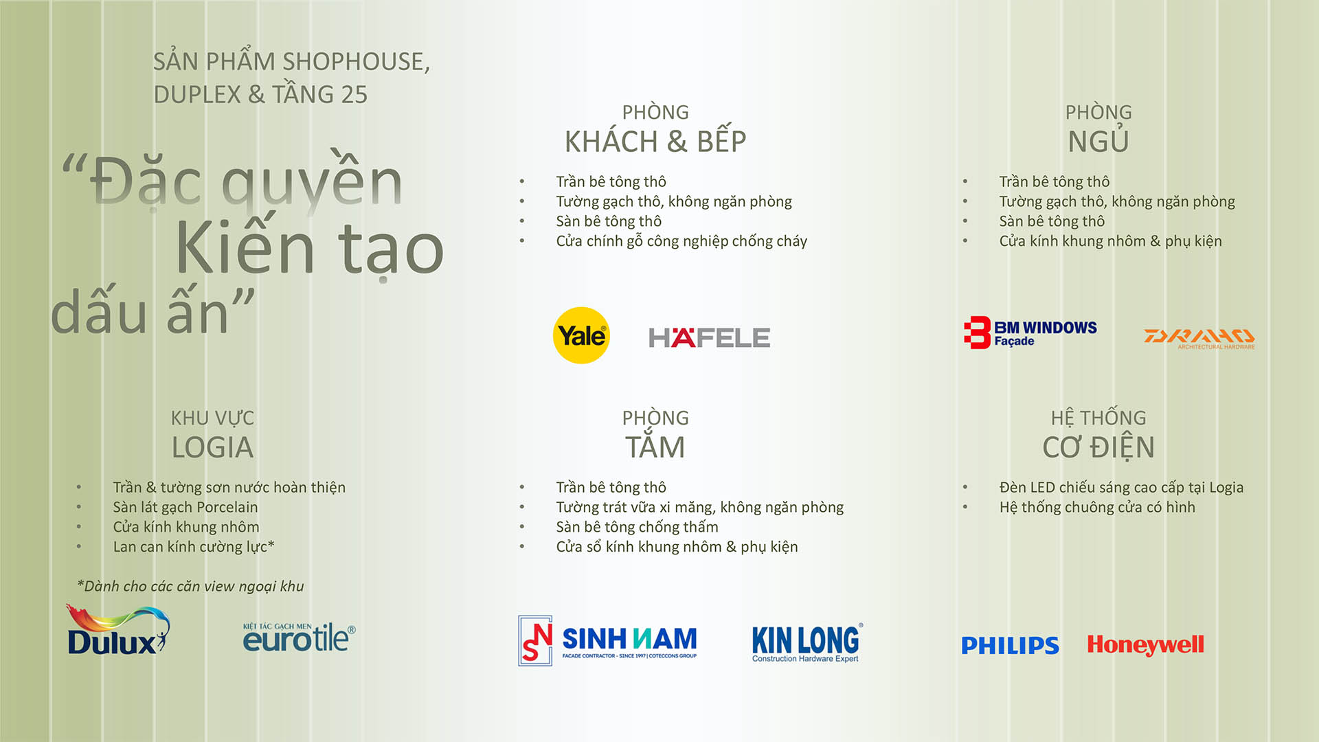 Tiêu chuẩn bàn giao shophouse, căn Duplex và căn tầng 25